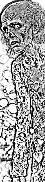 Free colorable bookmarks of a dry zombie figure